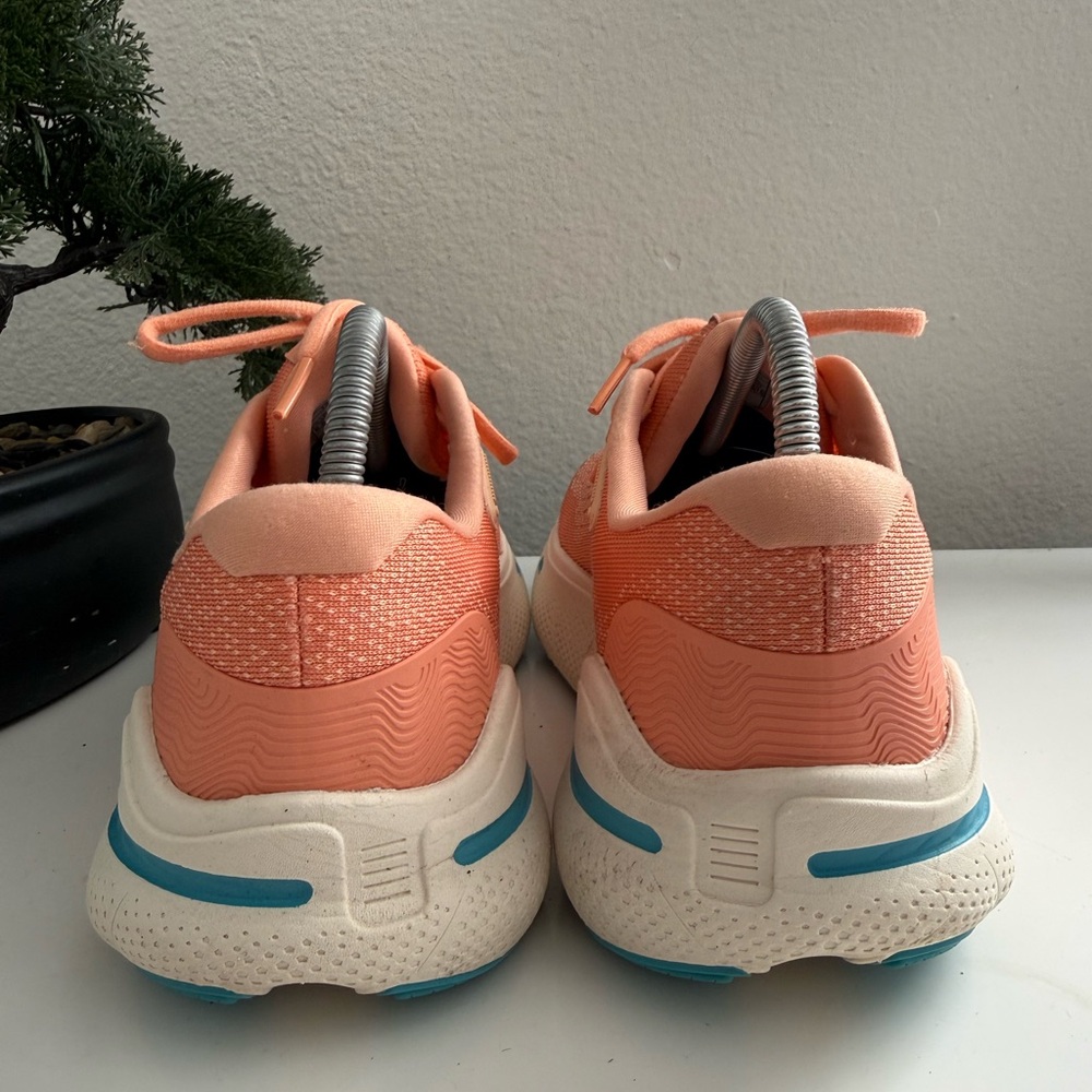 Brooks ghost max Women's Coral Peach Running Sneakers with Light Blue Accents - Picture 5 of 10